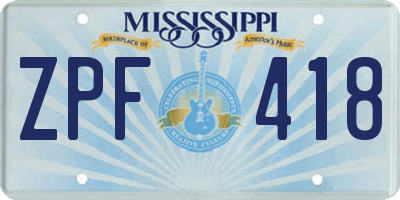 MS license plate ZPF418