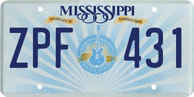 MS license plate ZPF431