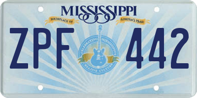 MS license plate ZPF442