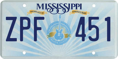 MS license plate ZPF451