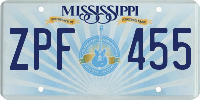 MS license plate ZPF455