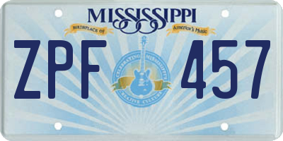 MS license plate ZPF457