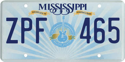 MS license plate ZPF465