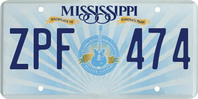 MS license plate ZPF474