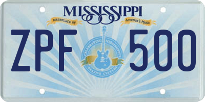 MS license plate ZPF500