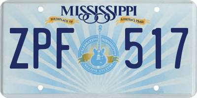 MS license plate ZPF517