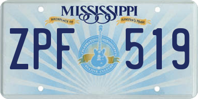 MS license plate ZPF519