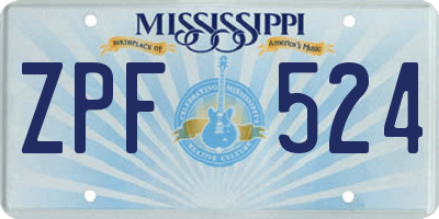 MS license plate ZPF524