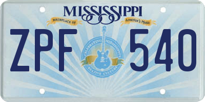 MS license plate ZPF540