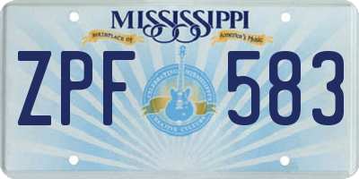 MS license plate ZPF583