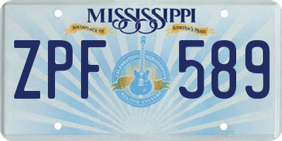 MS license plate ZPF589