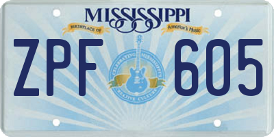 MS license plate ZPF605