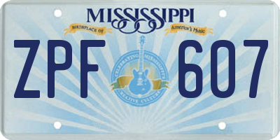 MS license plate ZPF607