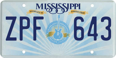MS license plate ZPF643