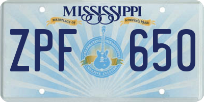 MS license plate ZPF650