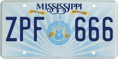 MS license plate ZPF666