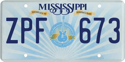 MS license plate ZPF673