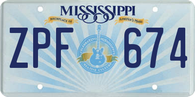 MS license plate ZPF674