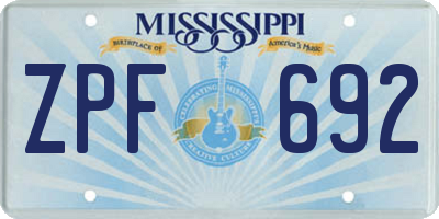 MS license plate ZPF692