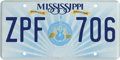 MS license plate ZPF706