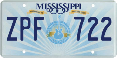 MS license plate ZPF722
