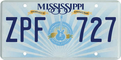 MS license plate ZPF727