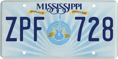 MS license plate ZPF728