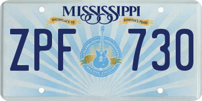 MS license plate ZPF730
