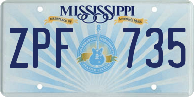 MS license plate ZPF735