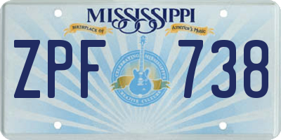 MS license plate ZPF738