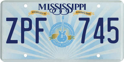 MS license plate ZPF745