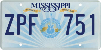 MS license plate ZPF751