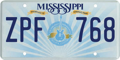 MS license plate ZPF768