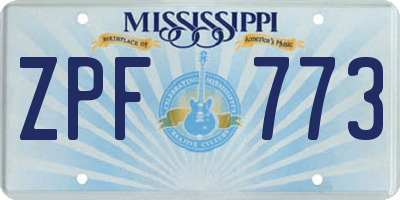 MS license plate ZPF773