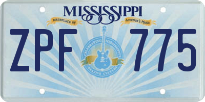 MS license plate ZPF775