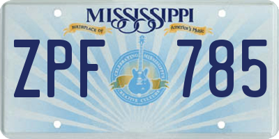 MS license plate ZPF785