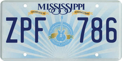 MS license plate ZPF786