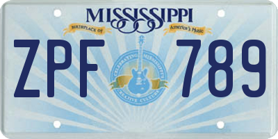 MS license plate ZPF789