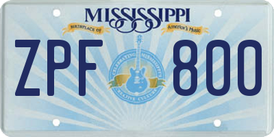 MS license plate ZPF800