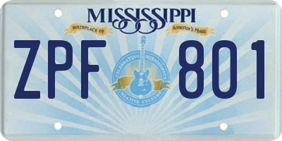 MS license plate ZPF801