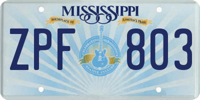 MS license plate ZPF803