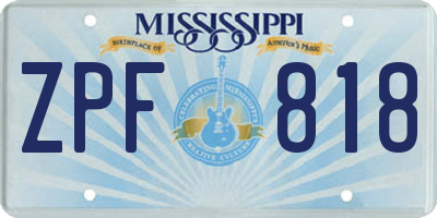 MS license plate ZPF818