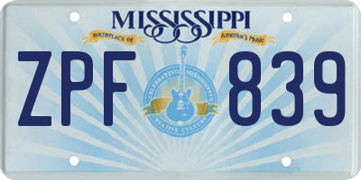 MS license plate ZPF839