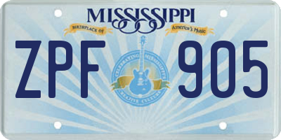 MS license plate ZPF905
