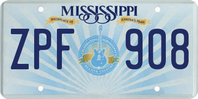 MS license plate ZPF908