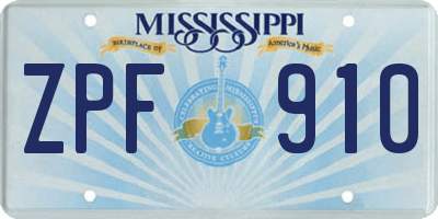 MS license plate ZPF910