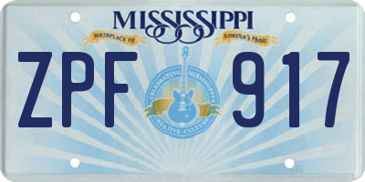 MS license plate ZPF917