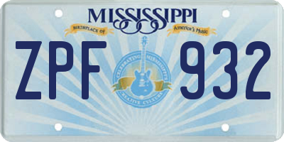 MS license plate ZPF932