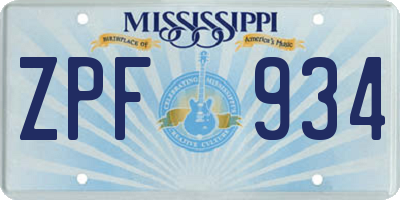 MS license plate ZPF934