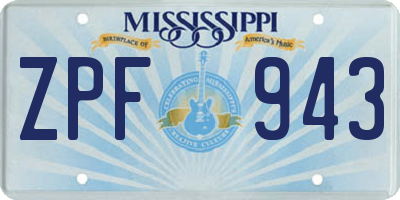 MS license plate ZPF943